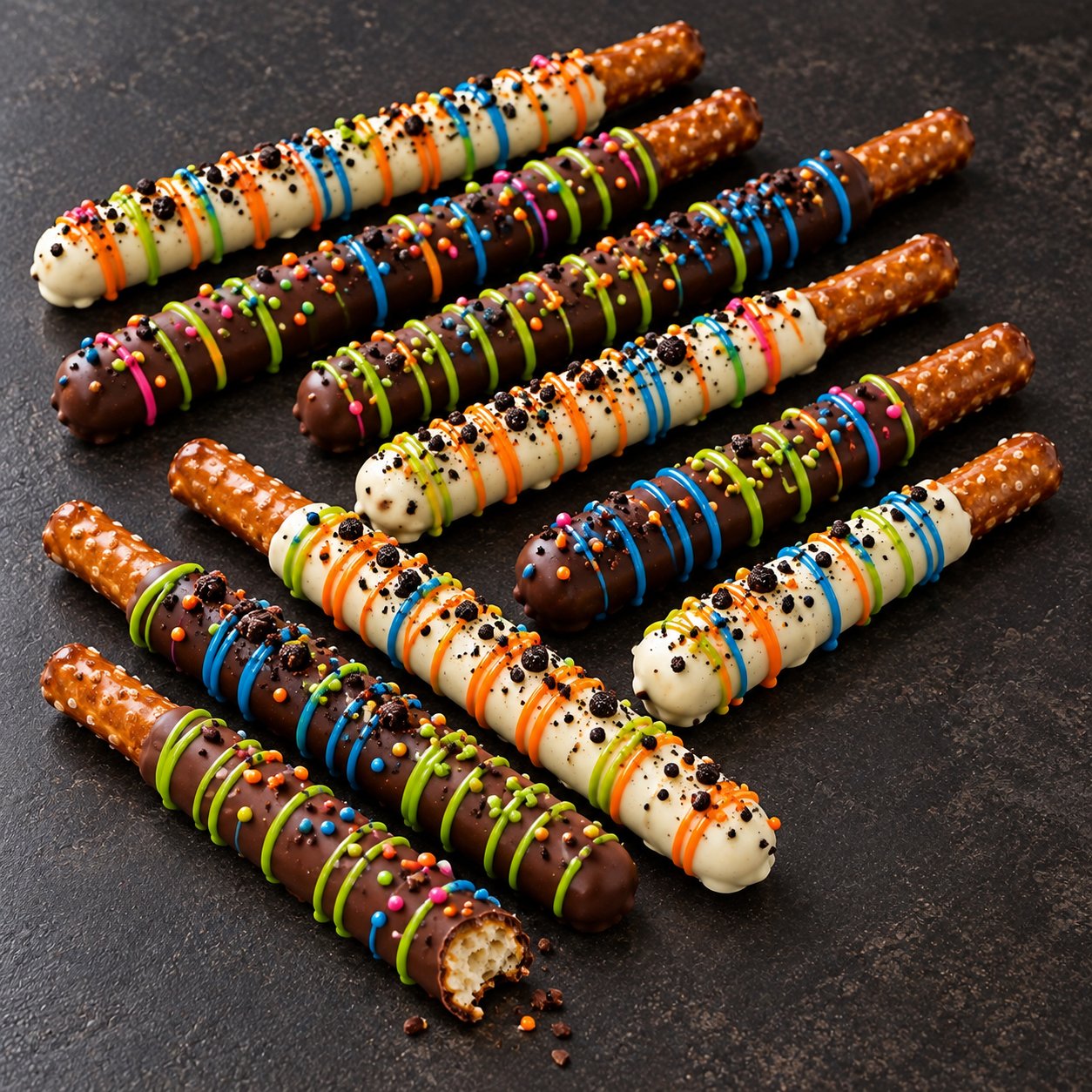 Decorated chocolate covered pretzel rods